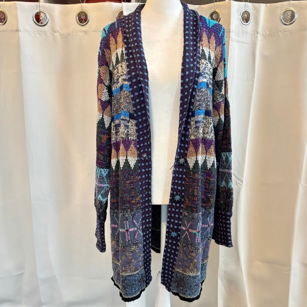 Renata Z Knitwear Cardigan Sweater XL Geometric Boho Eclectic Heavy Luxury 20086